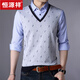 Hengyuanxiang hombres falsos de dos piezas de dos piezas camiseta de manga larga suéter de base casual papá de mediana edad ropa de otoño 3878 azul 170/l