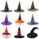 Halloween Hat Witch Party Decoration Corner Mesh Pumpkin Print Magician Witch Hat Black Pointed Wizard Hat Pleated Witch Hat-Black One Size