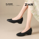 
ZHR top layer cowhide women's shoes commuting leather shoes for women shallow mouth thick heels single shoes workplace work shoes S689 noble black 37