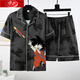 Langsha Pajamas de verano para hombres suelto de manga corta Plus Fat Fat Buste Cartoon Student Cardigan Pajamas Men's Home Traje de ropa para hombres