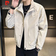 Pierre Cardin jacket men's spring and autumn loose stand-up collar trendy top casual jacket men's clothing off-white XL