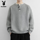 Playboy (PLAYBOY) Henry Collar Fashion Simple Knitted Sweater Men's Lazy Style Boys Sweater 2025 New Autumn and Winter Trend Light Gray M Recommended 100-120 Jin Jin equals 0.5 kg
