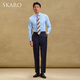 SKARO【免烫 易打理】人字纹白衬衫男士商务西装修身抗皱长袖衬衣 浅蓝色SKE983（温莎领） 41
