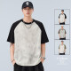 Dancing with the wolf 2025 new round neck contrasting color loose short-sleeved T-shirt summer cotton sports top men's trendy versatile half-sleeved klb691 green M 90--115Jin [Jin equals 0.5 kg]