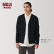 MUJI Men's Wool Washable High Gauge V-Neck Cardigan Men's Sweater Winter Men's Model AA0PFA4A Black L (175/100A)
