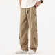 Greatluia Hosen Sommer Herrenfarbe Falten Nieten dekorative Straight Casual Hosen Lose Sporthosen Herren trendige schnell trocknende Hose 723 Khaki M.