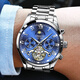 European and American watches men's mechanical watch Swiss certified fully automatic hollow flywheel men's watch waterproof luminous multi-function watch natural blue face - famous craftsman