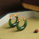 Small Silver Craftsman Tian Jade Earrings Women's Jasper National Style Earrings Light Luxury Premium 925 Silver Earrings Earrings Earrings Jade Earrings