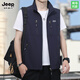 JEEP SPIRIT Jeep men's vest autumn and winter loose large size work clothes plus velvet 2025 double-sided vest outdoor fishing clothing Khaki XL