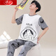 Langsha Summer Herren Kurzärärmelhosen Pajamas Sommer Baumwolle Dünne Lose Version Großgröße Jugend kann wir zu Hause Anzug in Kurzärärmel 3523# Hosen L empfohlen (100-125jin [Jin entspricht 0,5 kg]))