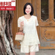 Victoria's style 2025 summer new fashionable and fashionable versatile short-sleeved hollow casual top wide-leg slimming shorts suit for women, off-white two-piece set S recommended 80-100Jin [Jin equals 0.5 kg]