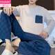 
Modal men's pajamas spring and autumn 2025 new cotton long-sleeved trousers large size casual home clothes autumn and winter QZ9903 L [Suggested 120-140Jin [Jin equals 0.5 kg]]