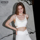 WISKII mesh stitching sports bra for women with spaghetti straps and beautiful back yoga Pilates tops high elastic fitness bra vest ivory white (vest) M