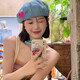 爱心牛仔贝雷帽女春夏季韩版显脸小百搭蓓蕾画家帽日系大头围帽子 牛仔C标-中蓝色