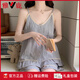 
Yalu gentle wind pajamas for women in summer suspender cloud cotton thin sweet mist blue with chest pad student home clothing set 9904 apricot color [with chest pad removable] XL [recommended weight 110-125 Jin [Jin equals 0.5 kg]]