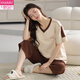 Pajamas modal de collar de algodón puro de verano para mujeres Los pantalones cortados de manga corta se pueden usar fuera del traje de ropa de hogar de primavera T-9854 (traje corto) m (80-100Jin [Jin equivale a 0,5 kg])