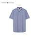 TOMMY HILFIGER【透气府绸】夏季男纯棉商务休闲复古格纹短袖衬衫外套35440 蓝白格纹C5J 2XL （推荐：180-200斤）