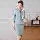 New blue quarter-sleeved small suit jacket for women beauty salon jewelry store two-piece professional suit green suit + skirt (JY6210) 2XL