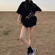 Huili Trendy kurzärmeliges T-Shirt für Frauen 2025 Neuer Sommer chinesischer Stil schwarzer großer Frauenkleidung Fett MM Front Schulter Slim Outfit für Frauen