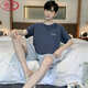 Langsha Summer Men's Pyjamas Cotton Plus Fat plus grande taille Cotton Men's Summer Home Costume à manches courtes Jeunes Coréens Style coréen mince Half manche 9928 # [Shorts à manches courtes] L [Recommandé 90-125Jin [Jin est égal à 0,5 kg]]]