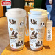 Thermos Happy Puppy Thermos (Thermos) Estudiante de acero inoxidable Café especial Café de café nuevo Copa de agua para hombres y mujeres DX1047 Bow Ink Cat + Lanyard Ceramic Inner Inner