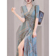 Gulan Dilly tall women's clothing 170-175 set lady temperament skirt goddess style V-neck dress women 2025 3519 black plum blossom S [normal delivery]