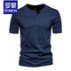 ROMON round neck t-shirt men's henley shirt short-sleeved army green heavyweight American slim retro bottoming shirt small white t half-sleeved T-shirt navy blue M (weight 130-145Jin Jin equals 0.5 kg)