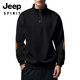 JEEP SPIRIT autumn and winter heavy jacquard men's American sweatshirt casual stand-up collar button placket long-sleeved henley shirt polar fleece jacket black S