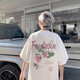 Poum American High Street Rose Imprimé en coton pur T-shirt à manches courtes Men's Men's Oversize Retro Retro Trendy Brand T-shirt Vêtements MSLWP-C829 White XL