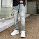 Meiyao Frühling und Herbst Amerikanische Freizeit und gutaussehende Graffiti-gedruckte Retro-Jeans-Männer gerade losen losen Weitbeindaddad Hose, Deep Khaki Farbe 9227 Loose Straight 38 185-200jin [Jin gleich 0,5 kg]