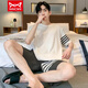 
Catman (MiiOW) pure cotton pajamas men's summer short-sleeved shorts for young students thin summer large-size pure cotton home clothing set D1996 (A679) L (110-130Jin [Jin equals 0.5 kg])