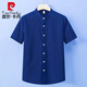 Pierre Cardin new Chinese style stand collar shirt men's short-sleeved high-end 2025 heavyweight oxford white henley collar shirt men's summer linen color 4XL 155-175Jin Jin is equal to 0.5 kg