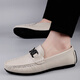 Light luxury brand leather shoes for men 2025 new summer breathable soft bottom business casual driving genuine leather bean dot shoes 9930 meters white 42
