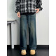 
ZENGZHI Retro Blue Wide Leg Jeans Men's Spring New Loose Straight Pants 2025 American High Street Vibe Casual Pants Black Gradient 1049 M