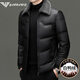 Armani (ARMANI EXCHANGE) Armani young and middle-aged men's leather down jacket men's 2025 new lapel thickened dad jacket 557 black XL 180 recommended 140-160 Jin Jin equals 0.5 kg