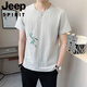 JEEP SPIRIT新中式国风v领短袖T恤男夏季亚麻2025新款透气竹子半袖男士体恤衫 9856卡其色 M (约90~105斤可穿)