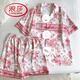浪莎（LangSha）国风水墨画冰丝睡衣女夏季天新款短袖薄款女士粉色丝绸家居服套装 LW-9214【短袖短裤】 L 【建议100-120斤】