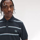 Fred PerryFREDPERRY Men's Casual POLO Shirt 2025 Summer Lapel Double Striped Wheat Ear Embroidered Short Sleeve M9905 Navy NYX L