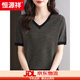 Hengyuanxiang summer new short-sleeved sweater for women loose mother dress fashionable lapel top extra-large size mulberry silk TT shirt cherry purple (823) 3XL (recommended 145-160Jin [Jin equals 0.5 kg]