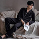 SUMYOULIKE男款睡衣春秋款冰丝绸长袖长裤套装男士夏季2025新款感家居服 6627灰粽 L