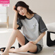 Pajamas de algodón puro de manga corta de mujeres modales para ropa de verano de algodón de algodón puro se pueden usar deportes afuera en el verano Y9859 M 75-95Jin [Jin equivale a 0.5 kg]