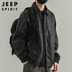 Jeep Spirit Jeep Retro Chaqueta de cuero Retro Spring y Autumn Flying Leater Chaqueta American Motorcycle Traje Black XL