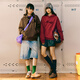 MMLG美式复古连帽卫衣女男2025年秋季新款宽松百搭毛巾绣情侣休闲外套 砖红色 S