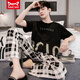 Catman Miiow Cotton Pyon Pajamas Men's Men's Summer Classed Colted Coton Cotton Coton Coton de grande taille de Vêtements de maison YS9201 XL Convient pour 120-140jin [Jin est égal à 0,5 kg]