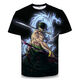 Giselon One Piece Short Sleeve Summer One Piece Zoro Anime T-shirt Primary and Secondary School Students and Teenagers on the 3D Printing Trend Burning Ace TXU1480 S Suitable for weight 80-90 Jin [Jin equals 0.5 kg]