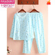 
Modal cotton twill pajamas for women in spring and summer thin long sleeves, fresh floral woven pure cotton pajamas home clothing set Blue lemon 6636 L 108-120Jin [Jin equals 0.5 kg]