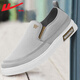 Huili Herrenschuhe Leinwandschuhe Herren 2025 Sommer Neue faule Menschen bequeme leichte atmungsaktive ein Fuß alte Peking-Stoffschuhe Herrengrau (verbesserter weicher Boden) 42