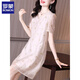 
Romon short-sleeved T-shirt dress summer new women's clothing Organya acetate satin pleated texture touching silk jacquard embroidery apricot color M Recommended 90-105 Jin [Jin equals 0.5 kg]