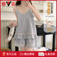 
Yalu gentle wind pajamas for women in summer suspender cloud cotton thin sweet mist blue with chest pad student home clothing set 9904 apricot color [with chest pad removable] XL [recommended weight 110-125 Jin [Jin equals 0.5 kg]]