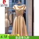 
Pierre cardin light luxury satin short-sleeved dress draped and slim temperament fashionable and slim dress dress summer champagne color 2XL 125-140Jin [Jin equals 0.5 kg]